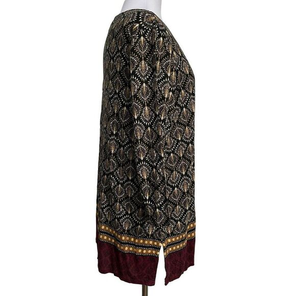 J. Jill Bordeaux Fan Geo Border Print Knit Pullover Tunic Top Sz L - Picture 6 of 10